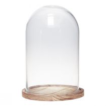 Article Cloche en verre avec plaque en bois décor verre Ø17cm H25cm