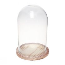 Article Cloche en verre avec plaque en bois décor verre Ø17cm H25cm