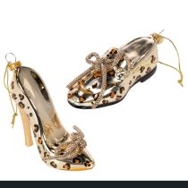 Article Ornement en verre en forme de chaussure à motif léopard, décoration pour sapin de Noël, 13 cm, lot de 2