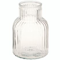 Article Vase en verre à fleurs avec rainures rétro transparent Ø13,5cm H20cm