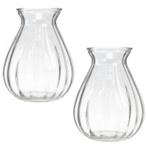 Article Vase en verre vase bulbeux à rainures clair Ø11cm H14cm 2pcs