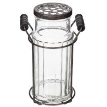 Article Bouteille en verre dans un panier en métal, idéale pour apporter une touche décorative au salon, 20 cm