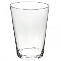 Vase en verre conique, décor floral, vase de table transparent H19,5cm Ø14cm