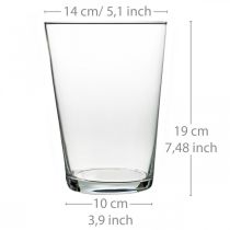 Vase en verre conique, décor floral, vase de table transparent H19,5cm Ø14cm