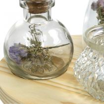 Vase posé sur plateau en bois, décoration de table avec fleurs séchées, lanterne naturel, transparent Ø18cm