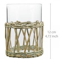 Article Vase en verre cylindre gazon tressé décoration de table verre Ø8cm H12cm