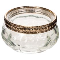 Article Porte-bougies chauffe-plat en verre avec bordure décorative en métal, 6 cm, lot de 4