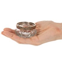Article Porte-bougies chauffe-plat en verre avec bordure décorative en métal, 6 cm, lot de 4
