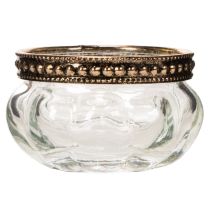 Article Porte-bougies chauffe-plat en verre avec bordure décorative en métal, 6 cm, lot de 4