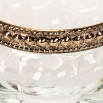 Article Porte-bougies chauffe-plat en verre avec bordure décorative en métal, 6 cm, lot de 4