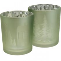 Lanternes, photophore verre Noël vert Ø7cm 2pcs
