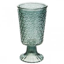 Lanterne avec pied, tasse en verre, verre décoratif gris Ø10cm H18,5cm