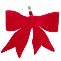 Article Nœud décoratif rouge avec pince. Décoration de Noël polyvalente. 11 cm, lot de 4.