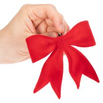 Article Nœud décoratif rouge avec pince. Décoration de Noël polyvalente. 11 cm, lot de 4.