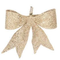 Article Nœud à paillettes, nœud décoratif, doré avec pince, 11 cm, lot de 4