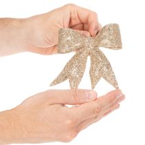Article Nœud à paillettes, nœud décoratif, doré avec pince, 11 cm, lot de 4