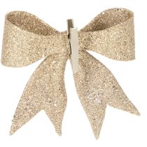 Article Nœud à paillettes, nœud décoratif, doré avec pince, 11 cm, lot de 4