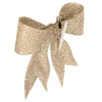 Article Nœud à paillettes, nœud décoratif, doré avec pince, 11 cm, lot de 4