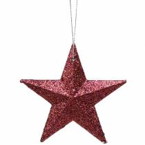 Article Ensemble de 18 étoiles décoratives roses avec paillettes en plastique (9,5 cm et 5 cm)