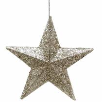Article Étoiles décoratives pailletées champagne en plastique – Lot de 18