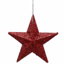 Article Set de 18 Étoiles à Suspendre avec Paillettes Rouges, 9,5 cm et 5 cm