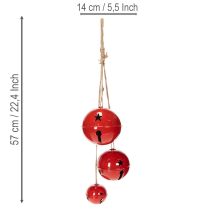 Article Clochettes décoratives en métal rouge, lot de 3, 14 x 12 x 8 cm