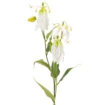 Article Fleur artificielle Gloriosa, blanche et jaune, élégante branche fleurie décorative, 80 cm, lot de 3