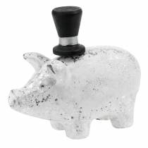 Cochon porte-bonheur avec cylindre argent 6,5 × 8cm 6pcs