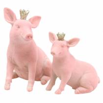 Set de figurines décoratives cochon porte-bonheur avec couronne dorée 12 × 7 × 13cm / 9,2 × 5,5 × 10cm 2pcs