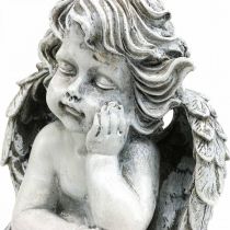 Article Figurine ange assis Gris Décoration funéraire Gris 24 cm