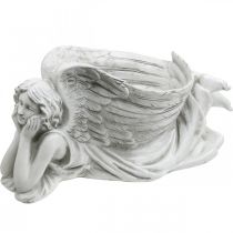 Ange funéraire avec bol à plantes Ange bain d&#39;oiseau couché 39×18×18cm