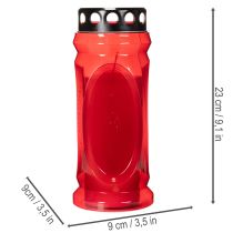 Article Bougie funéraire rouge, couvercle noir, bougie commémorative 4 jours 23 cm