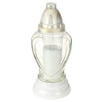 Article Lanterne funéraire en verre gravée en forme de cœur, transparente, Ø11cm H26cm