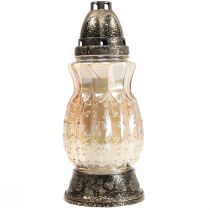 Article Lampe funéraire en verre vrilles roses H26cm Ø12cm teinté or 24-30h