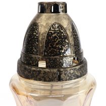 Article Lampe funéraire en verre vrilles roses H26cm Ø12cm teinté or 24-30h