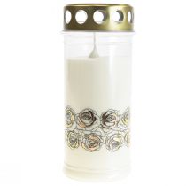 Article Bougie funéraire roses blanches or lumière de deuil Ø7cm H18cm 77h