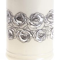 Article Bougie funéraire roses blanches argent lumière de deuil Ø7cm H18cm 77h