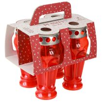 Article Bougies/lumières rouges pour tombes, autonomie de 18 h, Ø 9 cm x H 19 cm, lot de 4