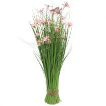 Touffes d’herbe avec fleurs et papillons, rose 70 cm
