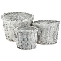 Article Panier à plantes avec doublure Blanc-gris 43/34/28cm Lot de 3