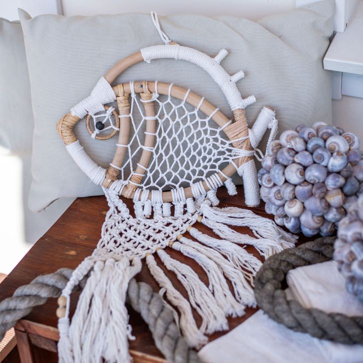 Suspension déco cintre décoration maritime poisson macramé 76cm