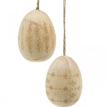 Article Oeufs de Pâques en bois oeufs en bois à suspendre avec cordon de jute 7cm 4pcs