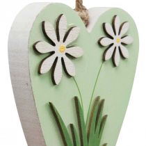 Article Coeurs décoratifs à suspendre avec fleurs bois vert, blanc 8,5×12cm 4 pcs