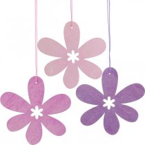 Fleur décorative pendentif en bois fleur en bois violet/rose/rose Ø12cm 12pcs