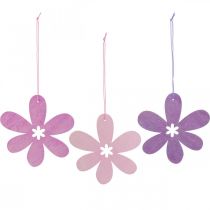 Article Fleur décorative pendentif en bois fleur en bois violet/rose/rose Ø12cm 12pcs