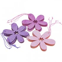 Article Fleur décorative pendentif en bois fleur en bois violet/rose/rose Ø12cm 12pcs