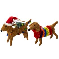 Article Ornement décoratif en forme de teckel pour sapin de Noël, 16 cm, lot de 2