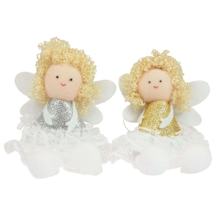 Article Décorations à suspendre anges en textile – Lot de 4 – H 13,5 cm