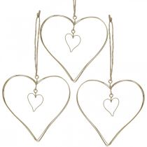 Coeur décoratif à suspendre, décoration à suspendre coeur métal doré 6 pièces