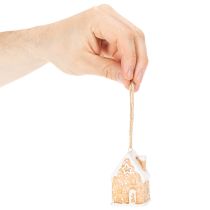 Article Maison en pain d'épice en céramique à suspendre, décoration d'hiver et de Noël, 6 cm, lot de 3